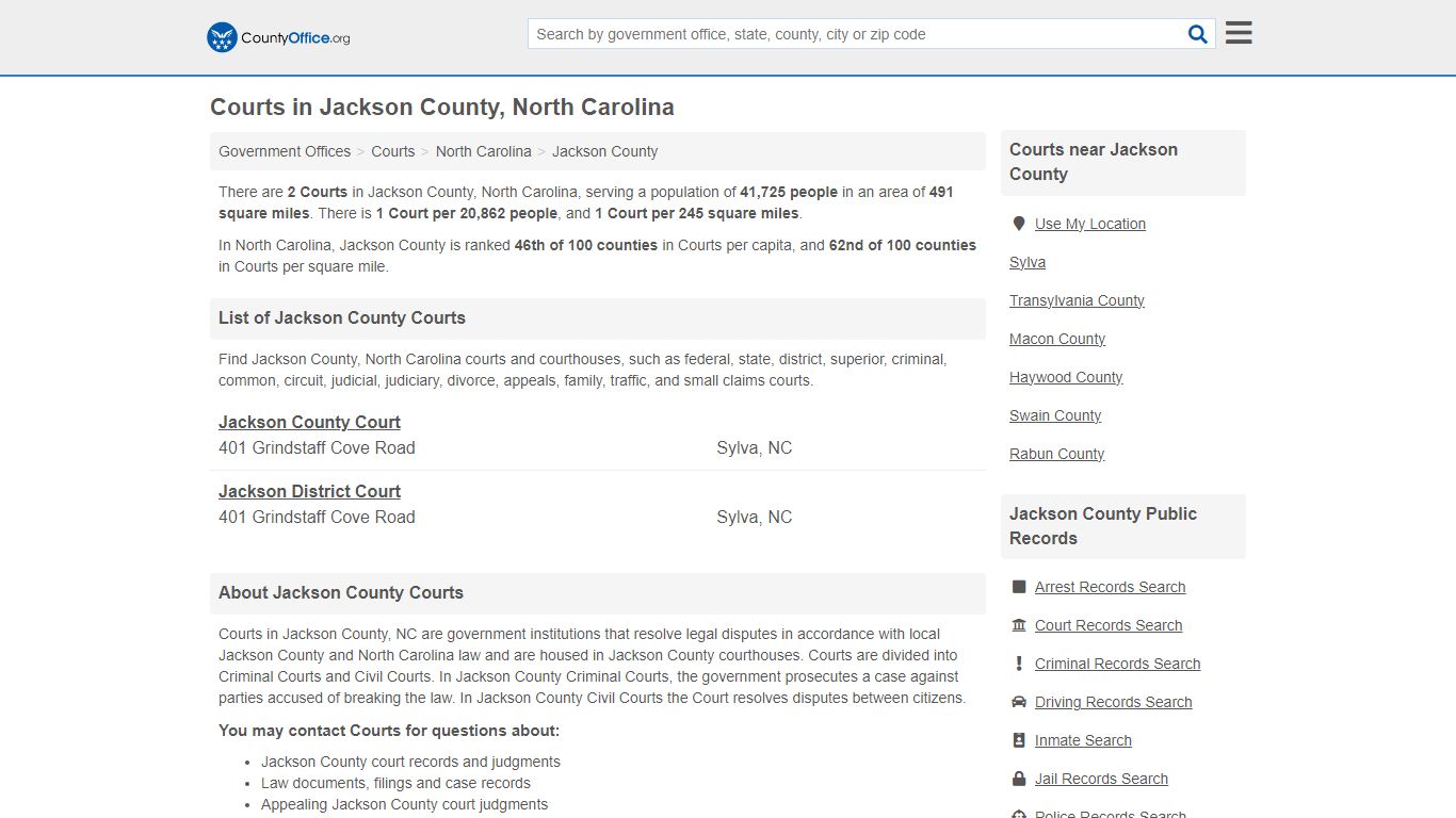 Courts - Jackson County, NC (Court Records & Calendars)